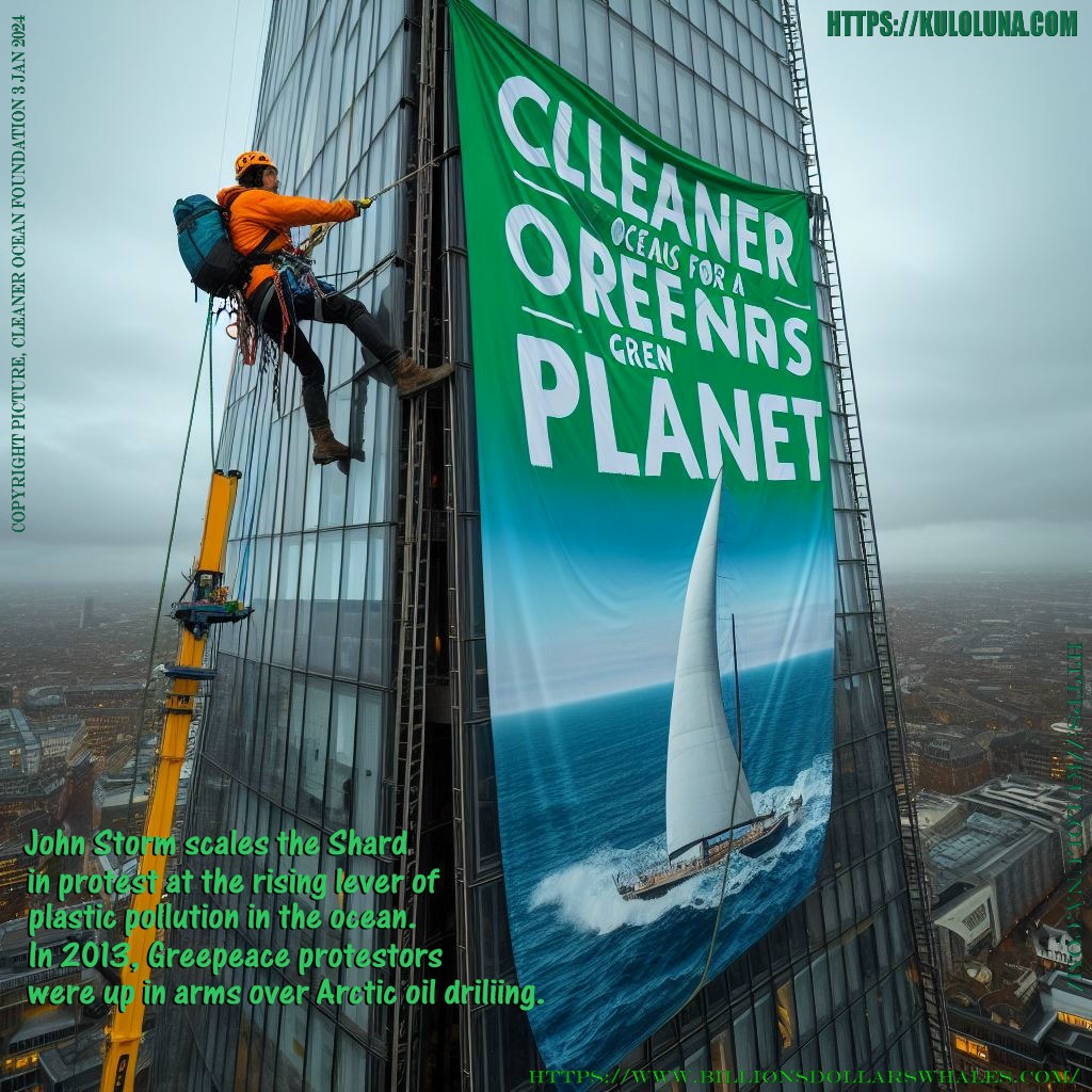 John Storm climbs the Shard in London, England, by way of protesting the high levels of plastic pollution in the ocean.